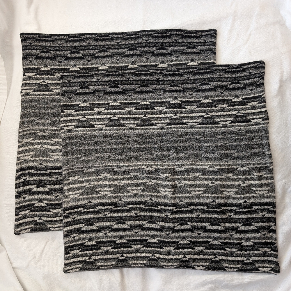 Crate & Barrel Hutton Wool Grey Geometric Square Pillow Covers - 2